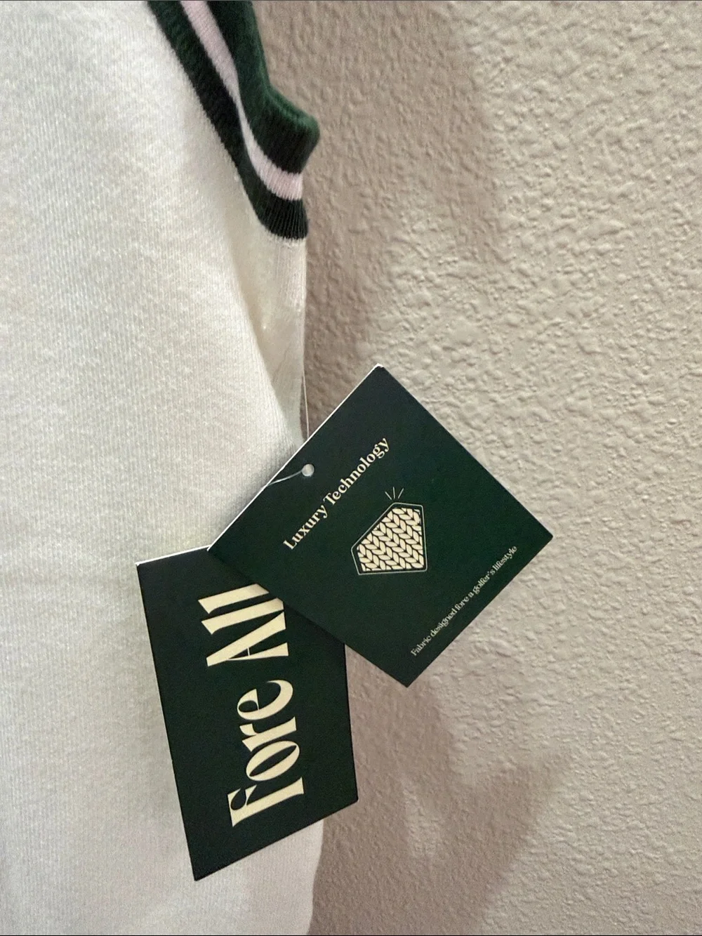 Fore All White V-Neck Tank with Dark Green Trim - Picture 3 of 4